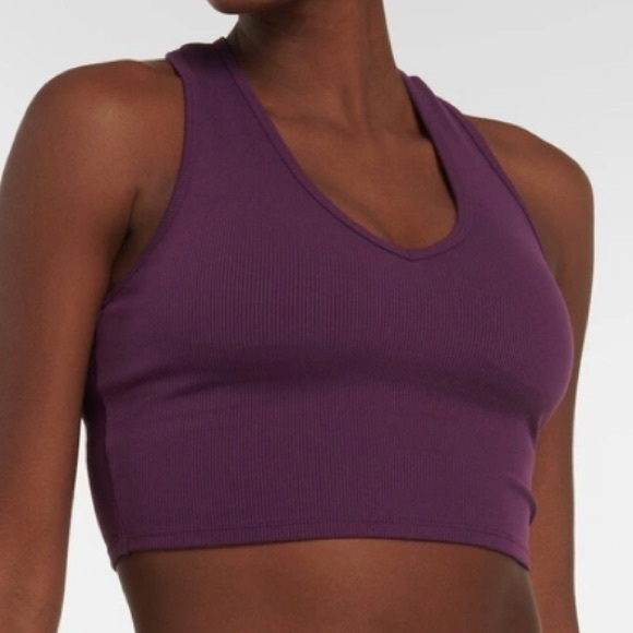 Alo Yoga Dark Mauve Purple Goddess ribbed-knit V-neck Crop Top / Tank | Size XS - Picture 1 of 6